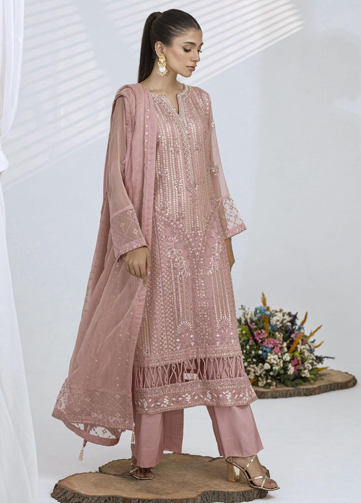 Sitara By Shamooz Embroidered Chiffon Suits Unstitched 4 Piece SHM23ST SU-082 Tea Rose - Festive Collection