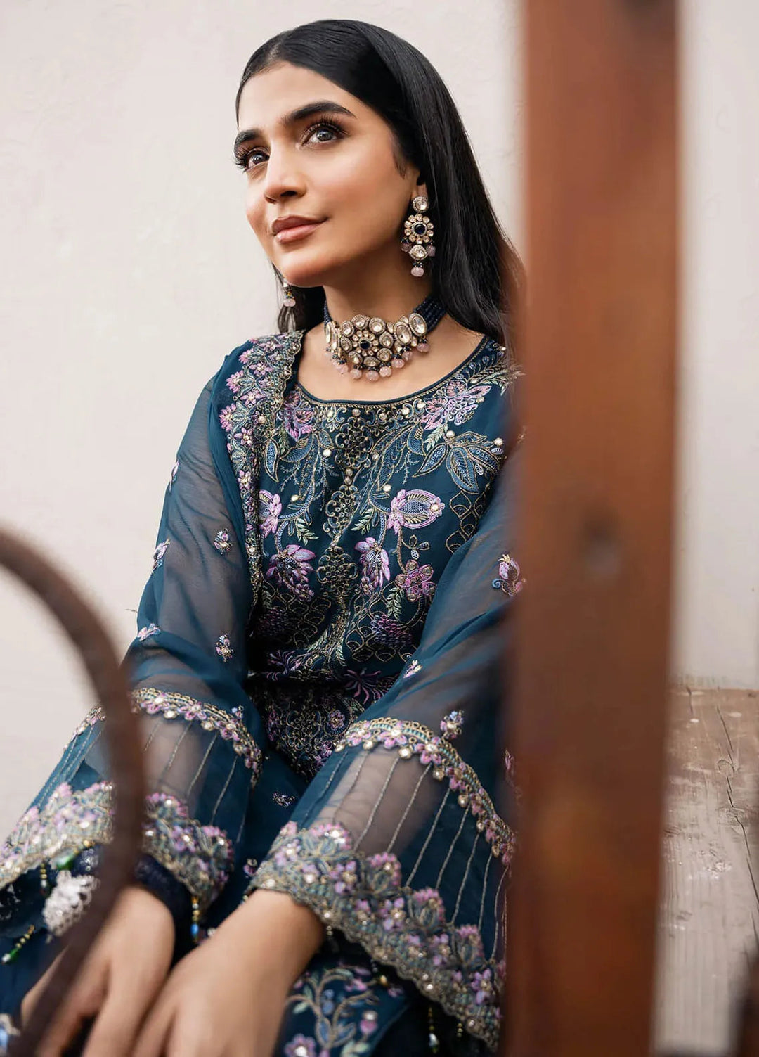 Sitarah by Imrozia Embroidered Chiffon Suit Unstitched 3 Piece IM24LC I-212 Chamak - Luxury Collection