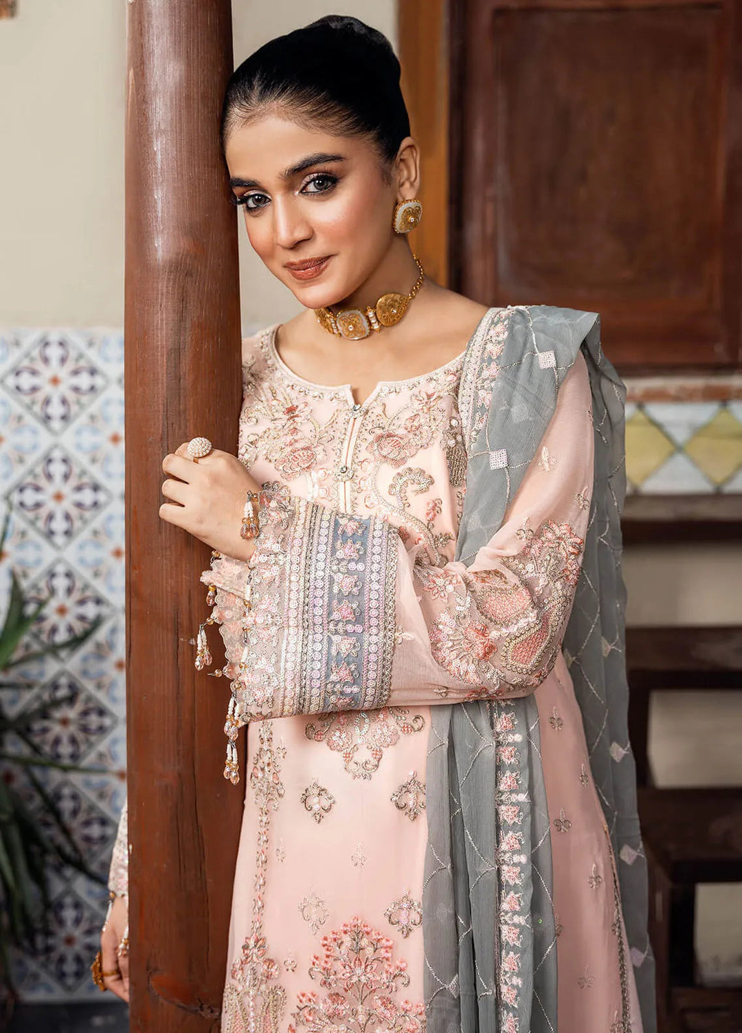 Sitarah by Imrozia Embroidered Chiffon Suit Unstitched 3 Piece IM24LC I-213 Roshnayi - Luxury Collection