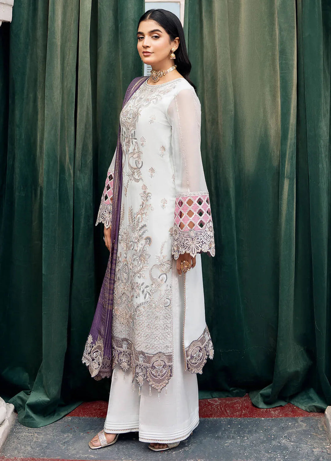 Sitarah by Imrozia Embroidered Chiffon Suit Unstitched 3 Piece IM24LC I-215 Zia - Luxury Collection