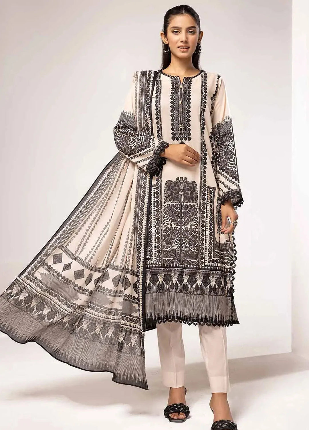 Slate By Gul Ahmed Printed Lawn Suit Unstitched 2 Piece GA24SBW BT-42002 - Summer Collection