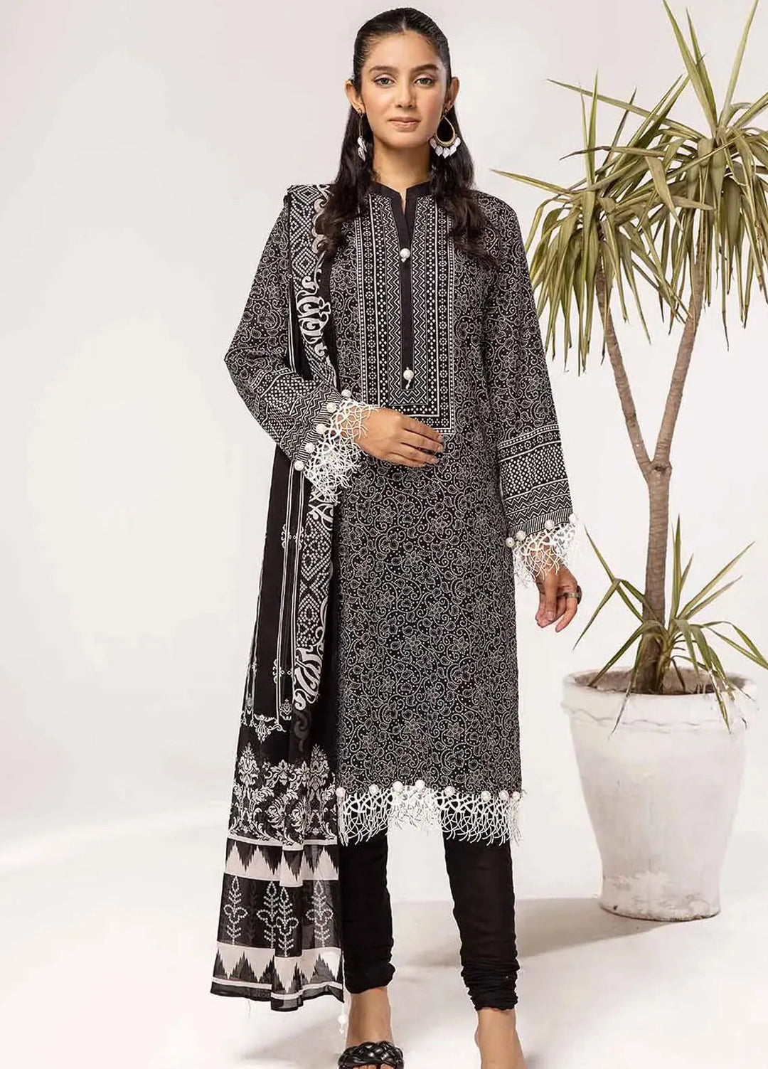 Slate By Gul Ahmed Printed Lawn Suit Unstitched 3 Piece GA24SBW B-42001 - Summer Collection