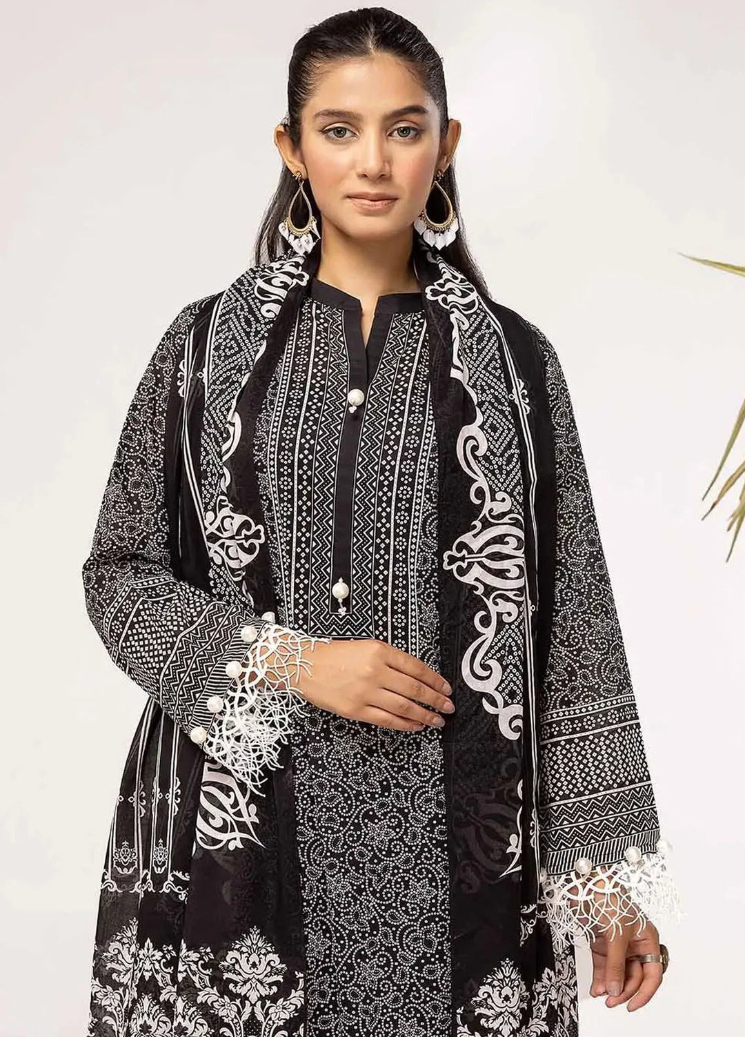 Slate By Gul Ahmed Printed Lawn Suit Unstitched 3 Piece GA24SBW B-42001 - Summer Collection