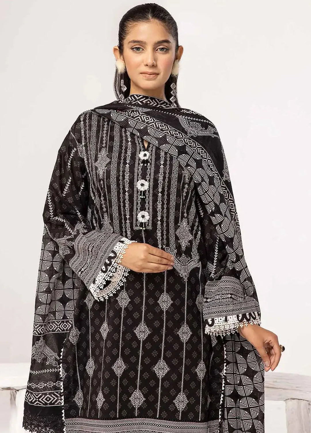 Slate By Gul Ahmed Printed Lawn Suit Unstitched 3 Piece GA24SBW B-42022 - Summer Collection