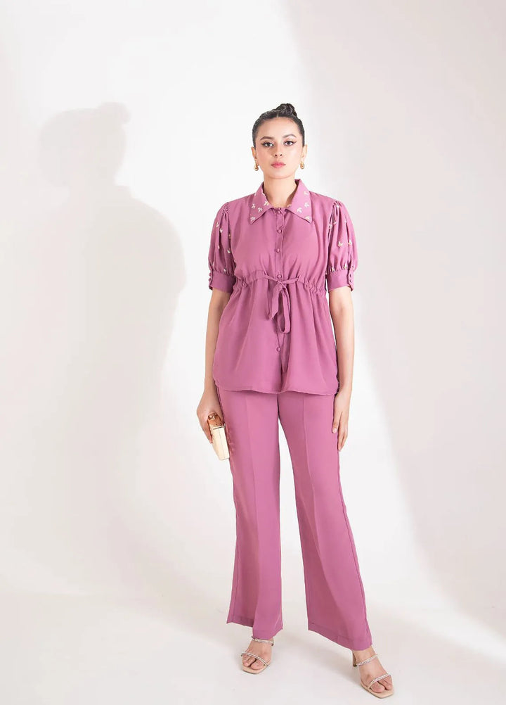 Slay Wear Pret Casual Georgette 2 Piece Muted Pink Set