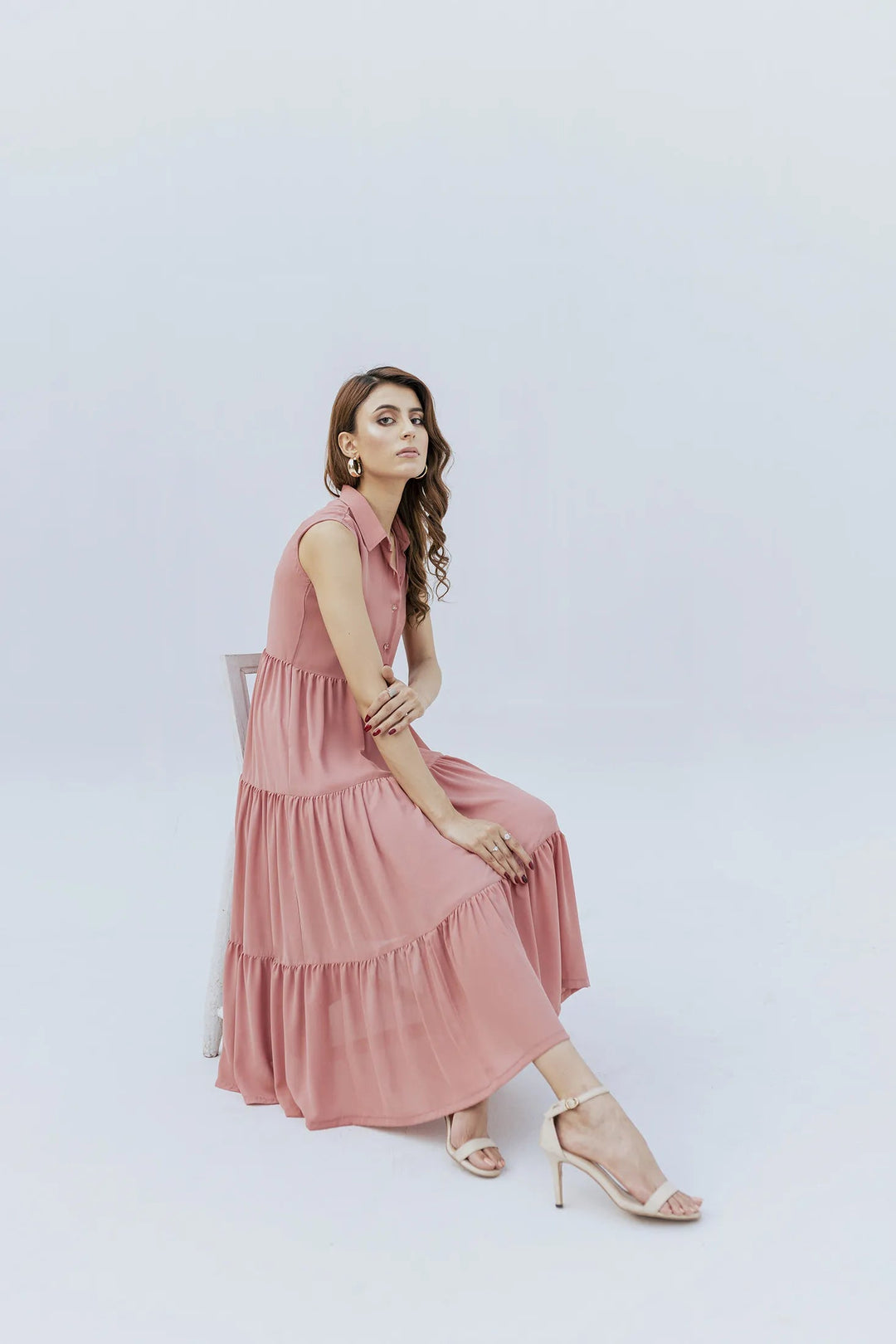 Slay Wear Pret Casual Georgette Shirt Radiant Ruffle Dress