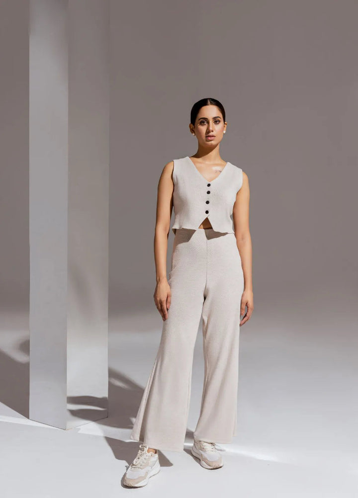 Slay Wear Pret Casual Rib Knit 2 Piece Ivory Co-Ord