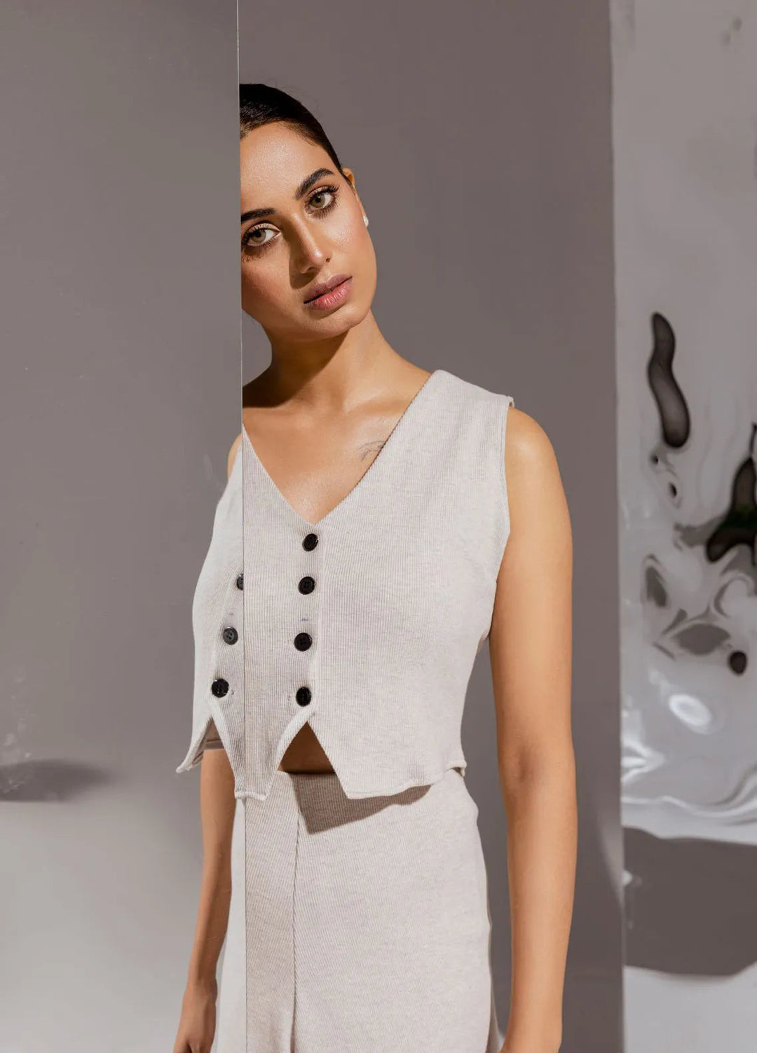 Slay Wear Pret Casual Rib Knit 2 Piece Ivory Co-Ord