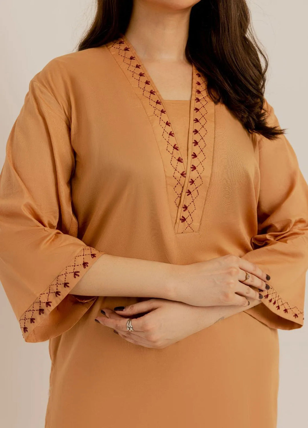 Slay Wear Pret Embroidered Lawn 2 Piece Beige Embroidered dress