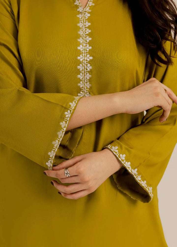 Slay Wear Pret Embroidered Linen 2 Piece Olive Embroidered Set