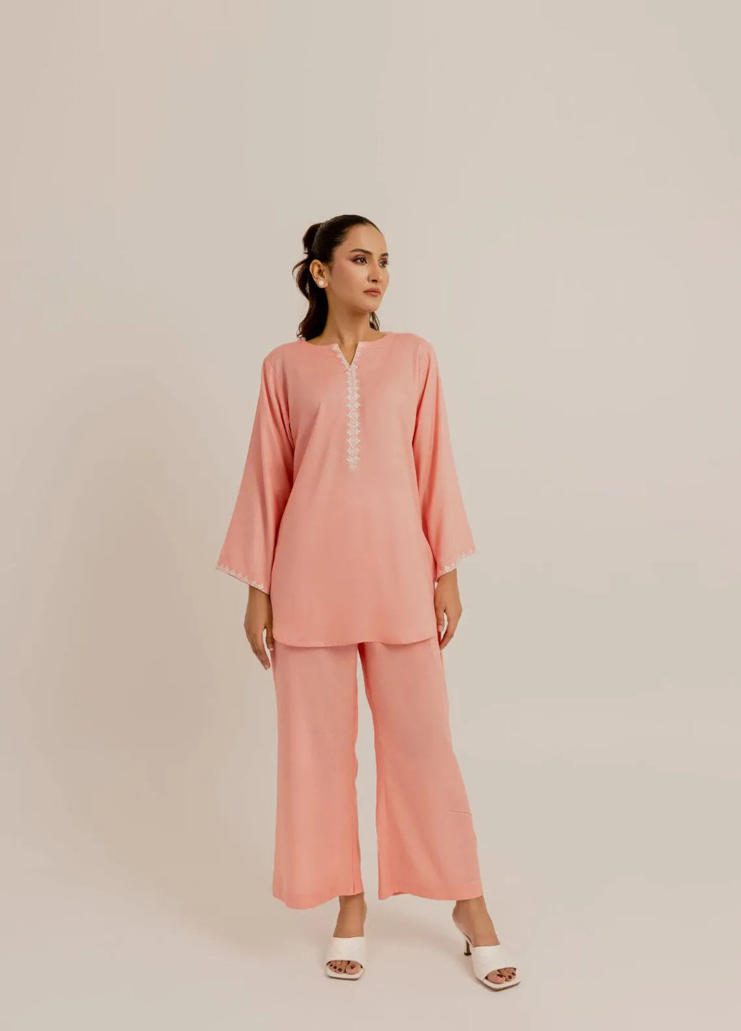 Slay Wear Pret Embroidered Linen 2 Piece Peach Embroidered Set
