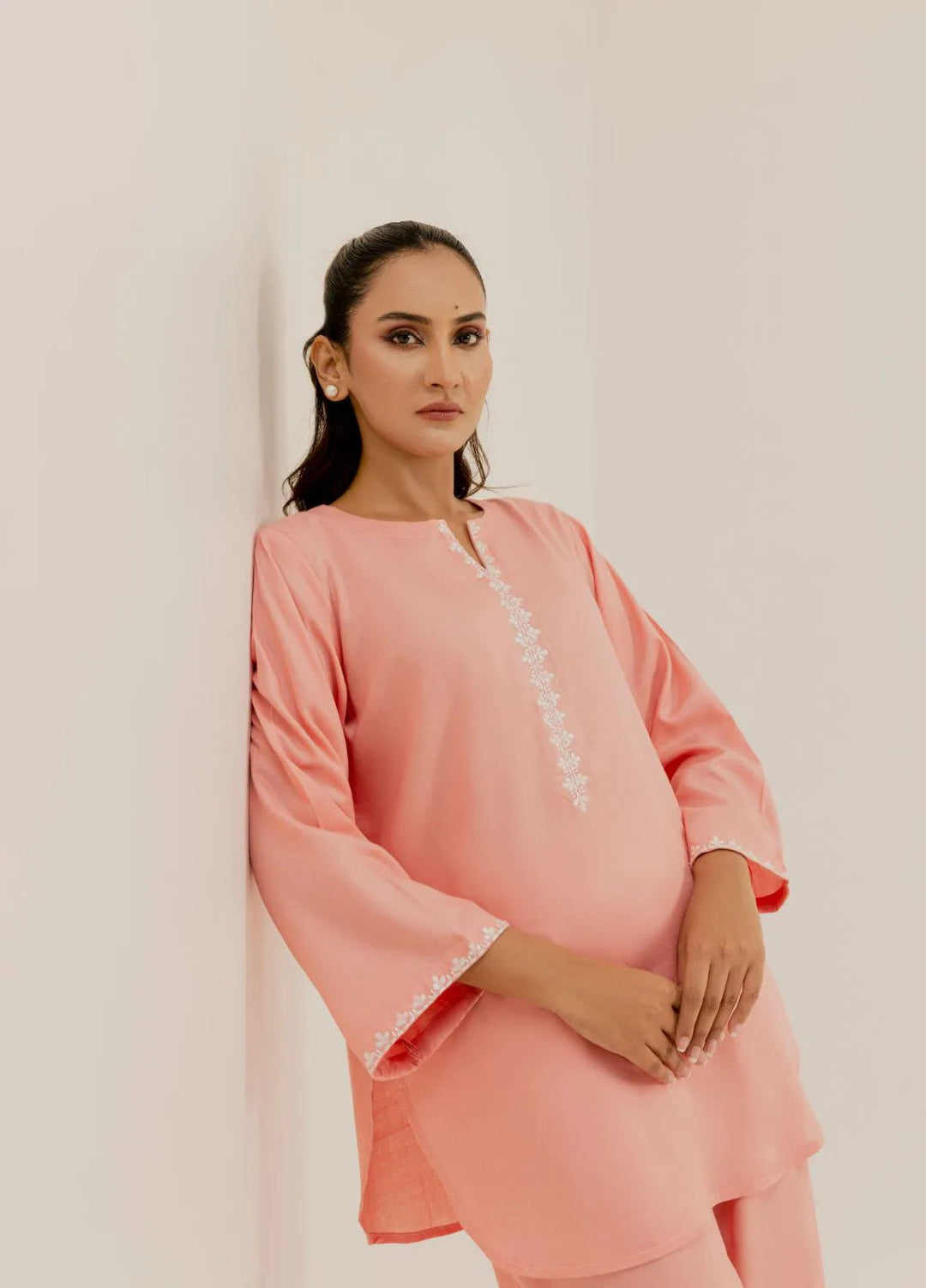 Slay Wear Pret Embroidered Linen 2 Piece Peach Embroidered Set