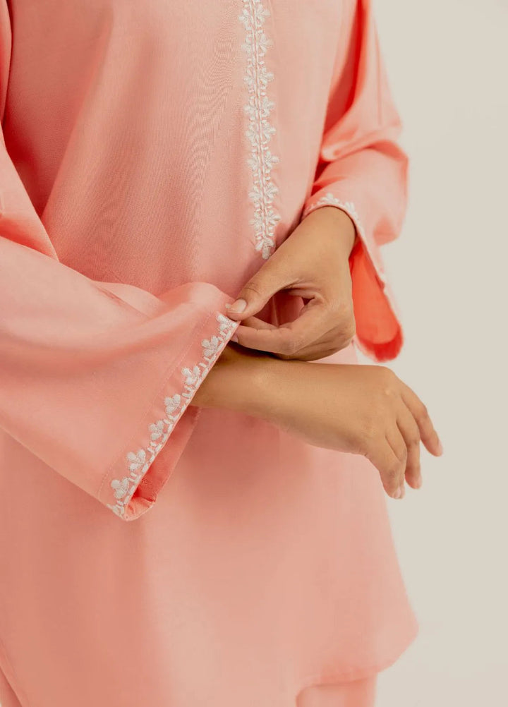 Slay Wear Pret Embroidered Linen 2 Piece Peach Embroidered Set