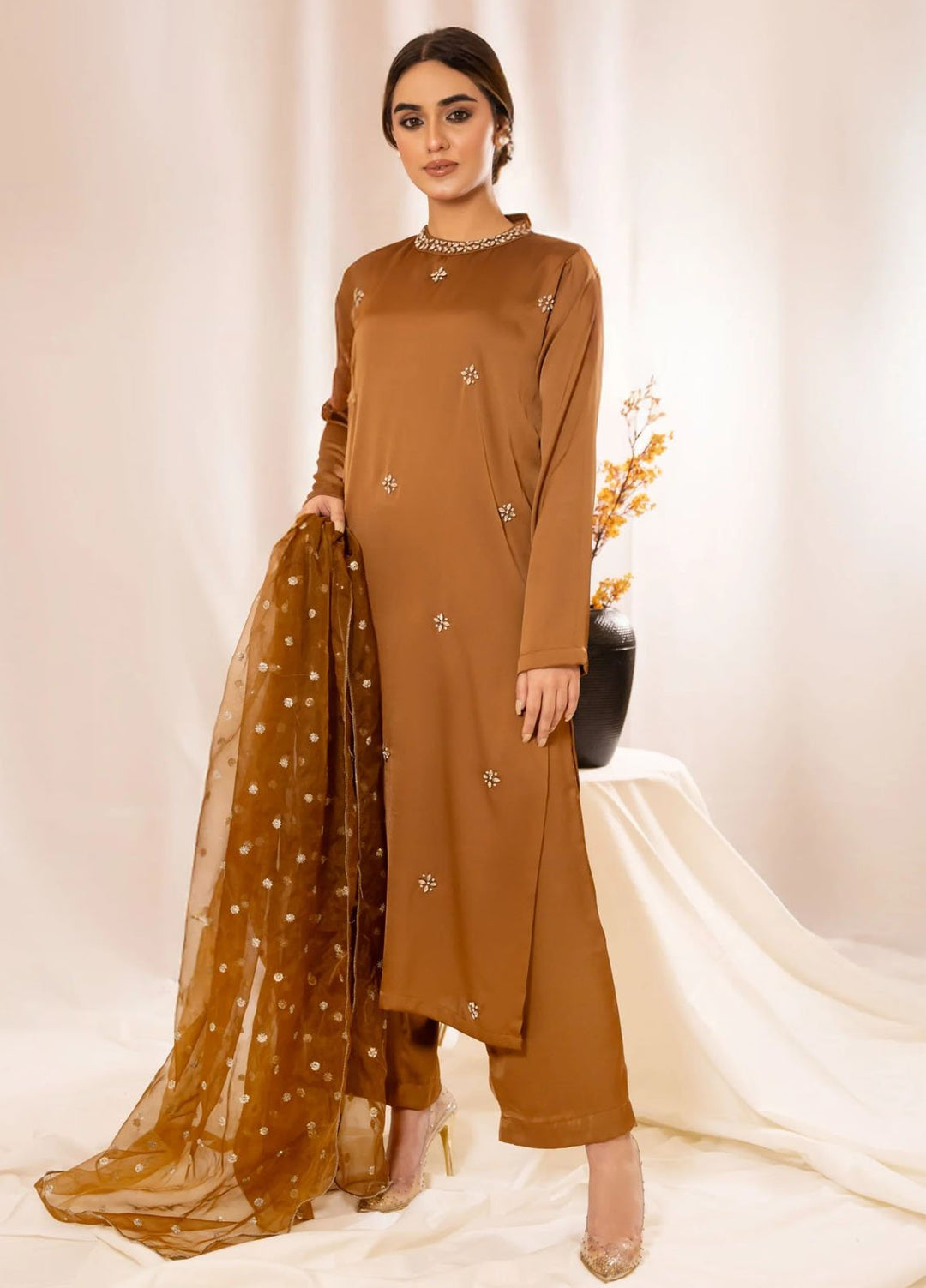 Slay Wear Pret Solid Korean silk 3 Piece Suit Zareen