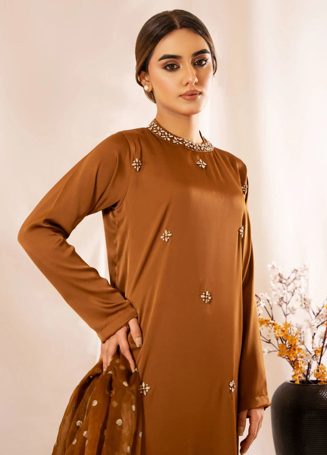 Slay Wear Pret Solid Korean silk 3 Piece Suit Zareen