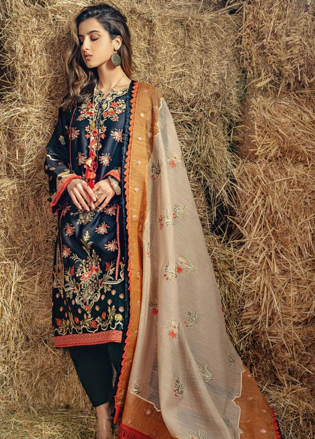 Sobia Nazir Embroidered Cotton Satin Suits Unstitched 3 Piece SN22A 1A - Winter Collection