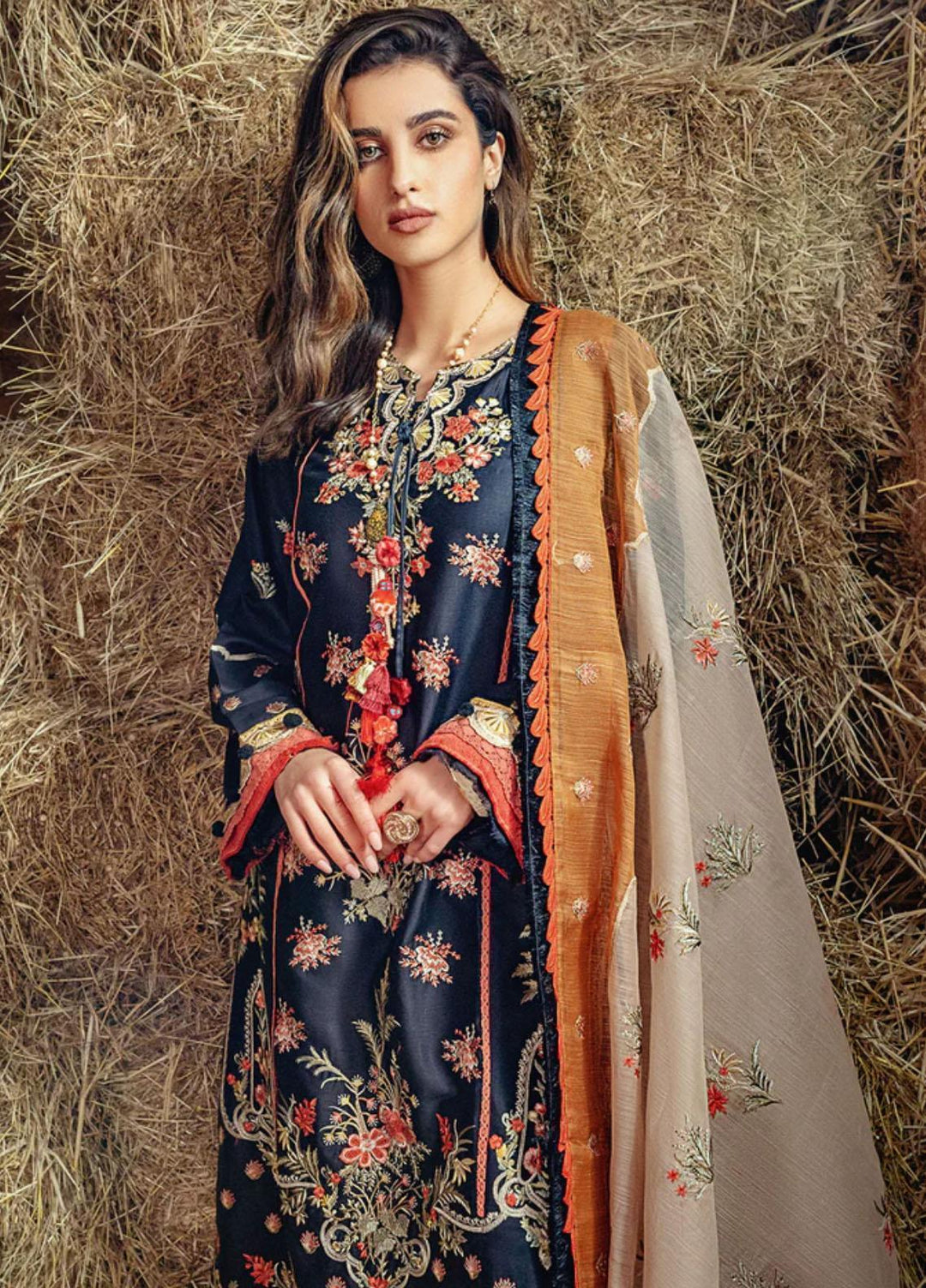 Sobia Nazir Embroidered Cotton Satin Suits Unstitched 3 Piece SN22A 1A - Winter Collection
