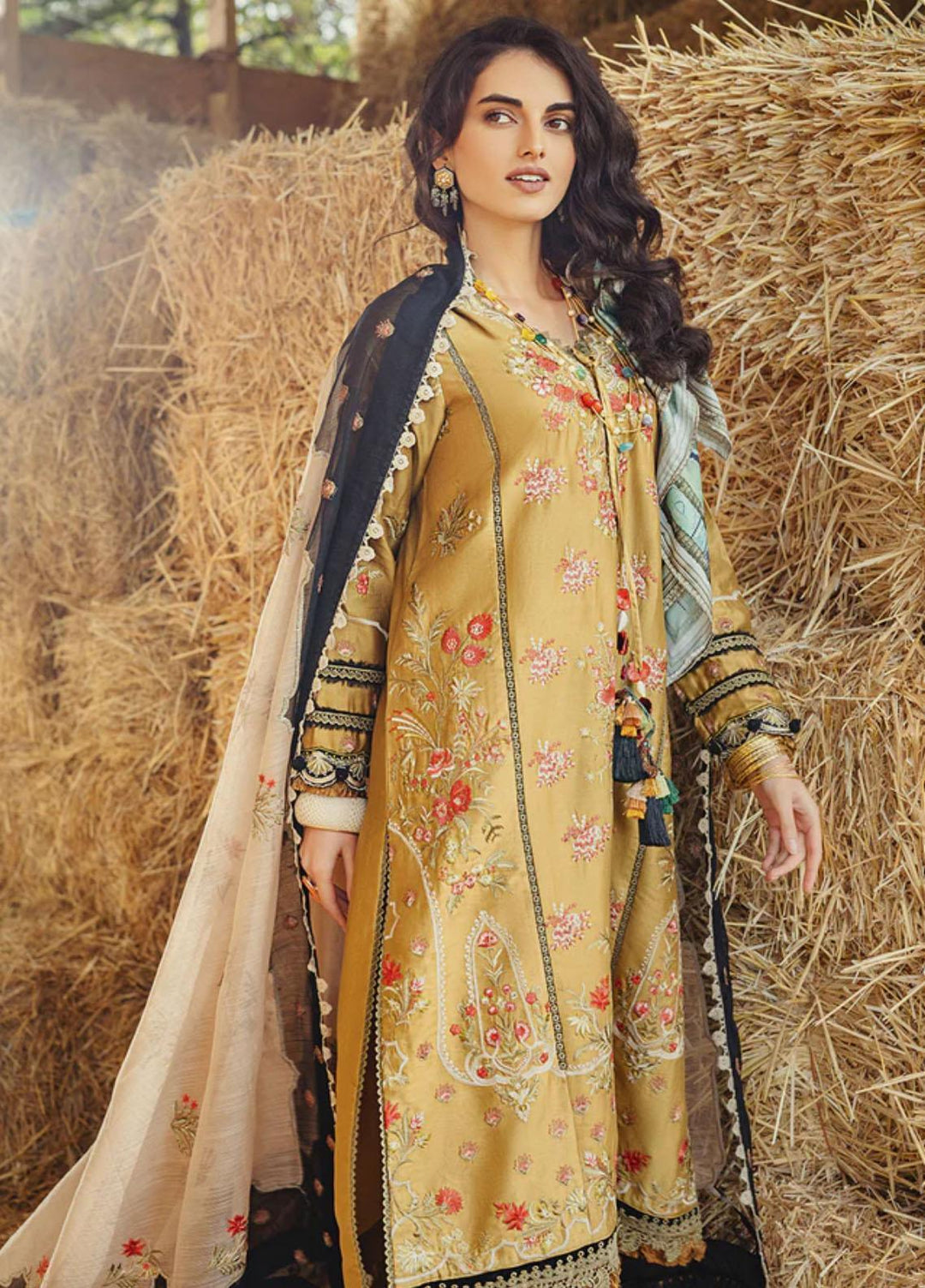 Sobia Nazir Embroidered Cotton Satin Suits Unstitched 3 Piece SN22A 1B - Winter Collection