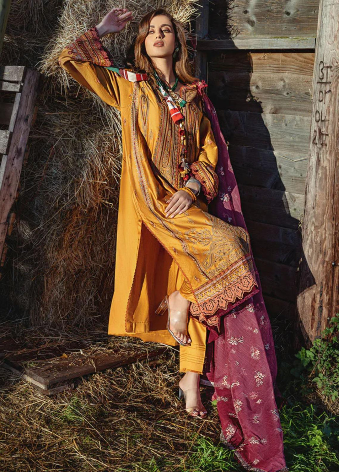 Sobia Nazir Embroidered Cotton Satin Suits Unstitched 3 Piece SN22A 2B - Winter Collection