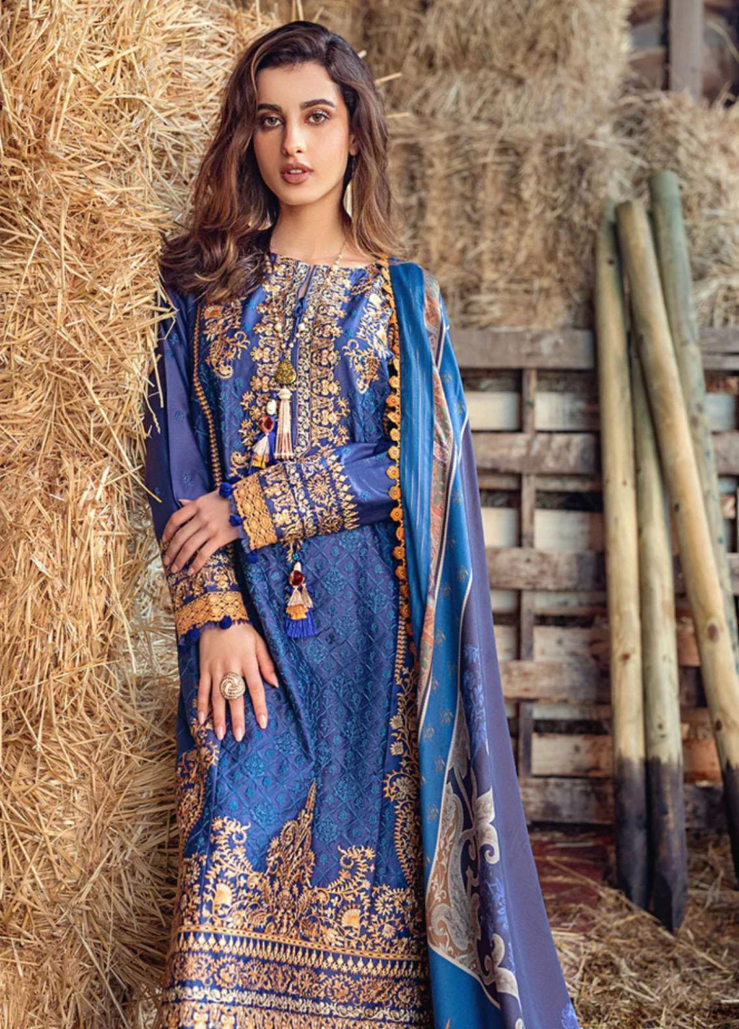 Sobia Nazir Embroidered Cotton Satin Suits Unstitched 3 Piece SN22A 3A - Winter Collection