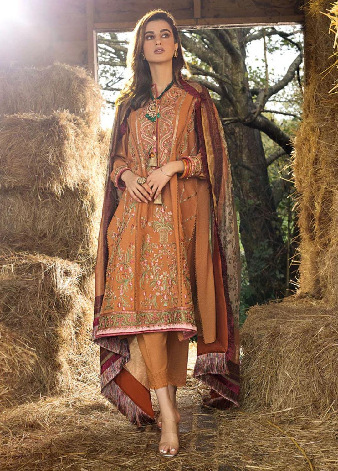 Sobia Nazir Embroidered Cotton Satin Suits Unstitched 3 Piece SN22A 4A - Winter Collection