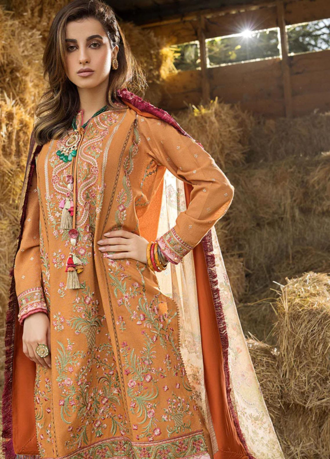 Sobia Nazir Embroidered Cotton Satin Suits Unstitched 3 Piece SN22A 4A - Winter Collection
