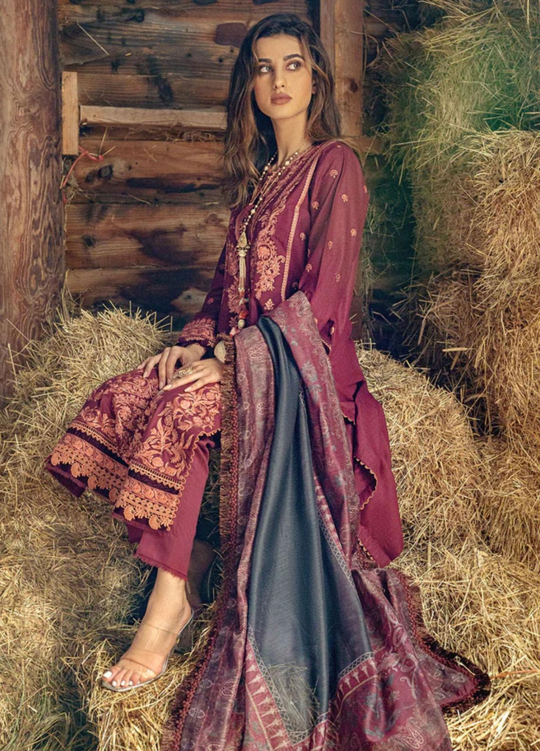 Sobia Nazir Embroidered Slub Suits Unstitched 3 Piece SN22A 7A - Winter Collection