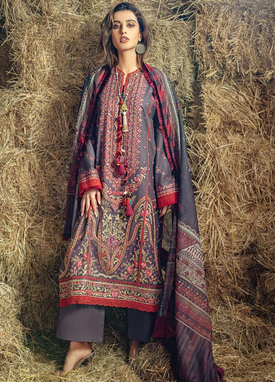 Sobia Nazir Embroidered Slub Suits Unstitched 3 Piece SN22A 8B - Winter Collection