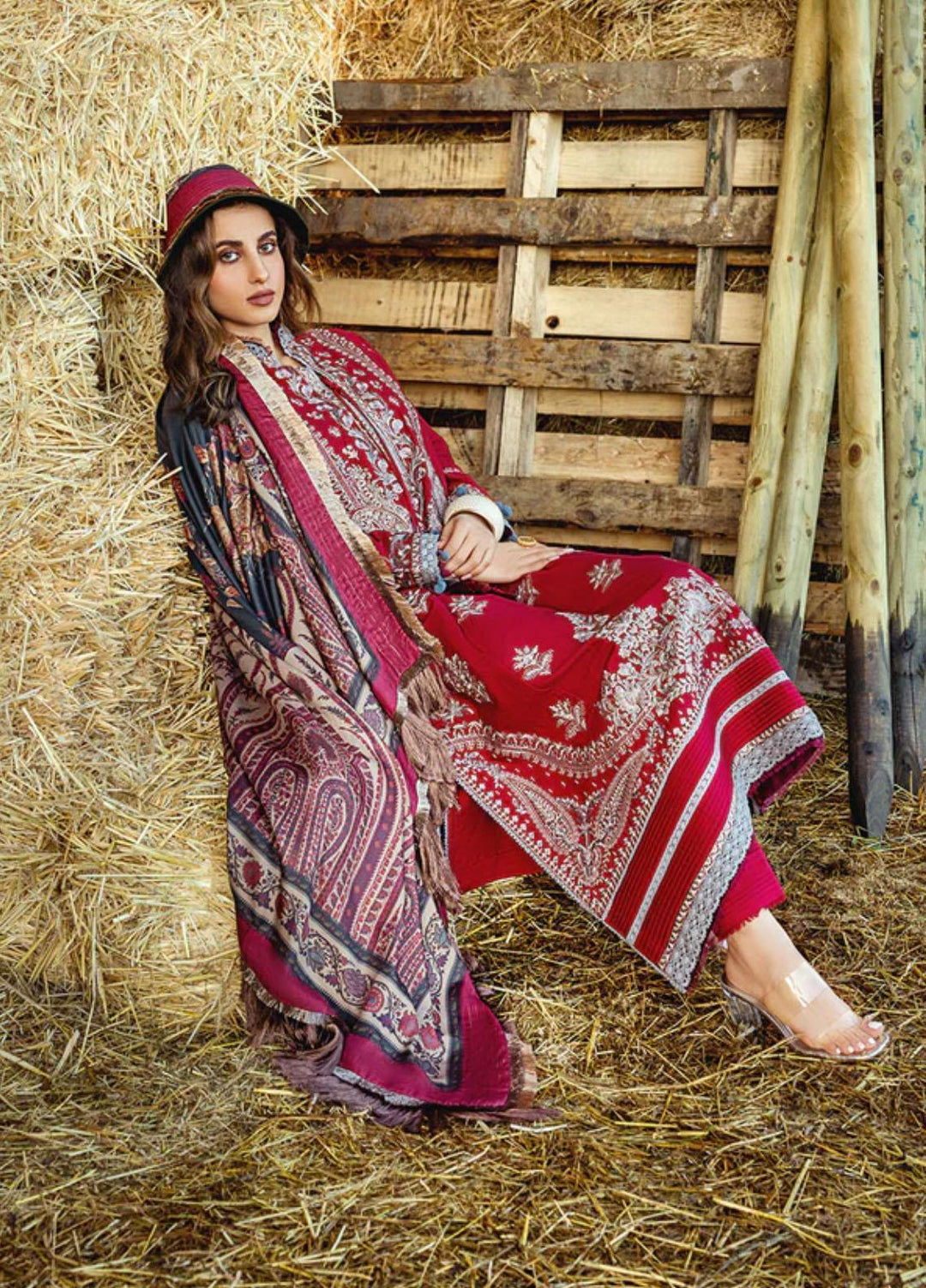 Sobia Nazir Embroidered Slub Suits Unstitched 3 Piece SN22A 9A - Winter Collection