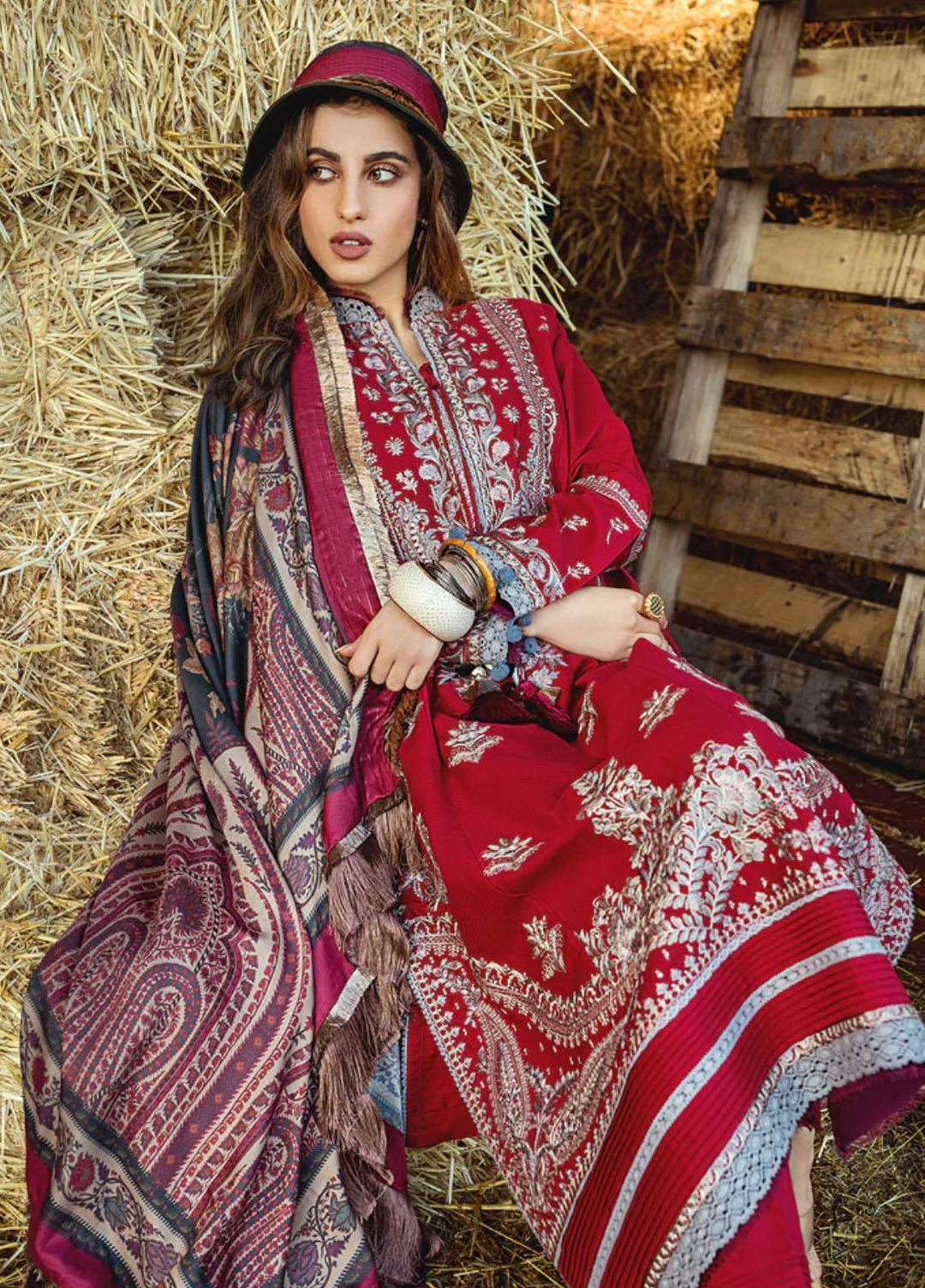 Sobia Nazir Embroidered Slub Suits Unstitched 3 Piece SN22A 9A - Winter Collection