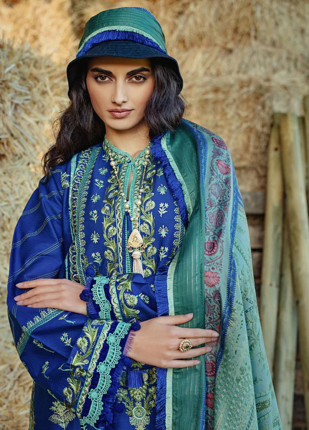 Sobia Nazir Embroidered Slub Suits Unstitched 3 Piece SN22A 9B - Winter Collection