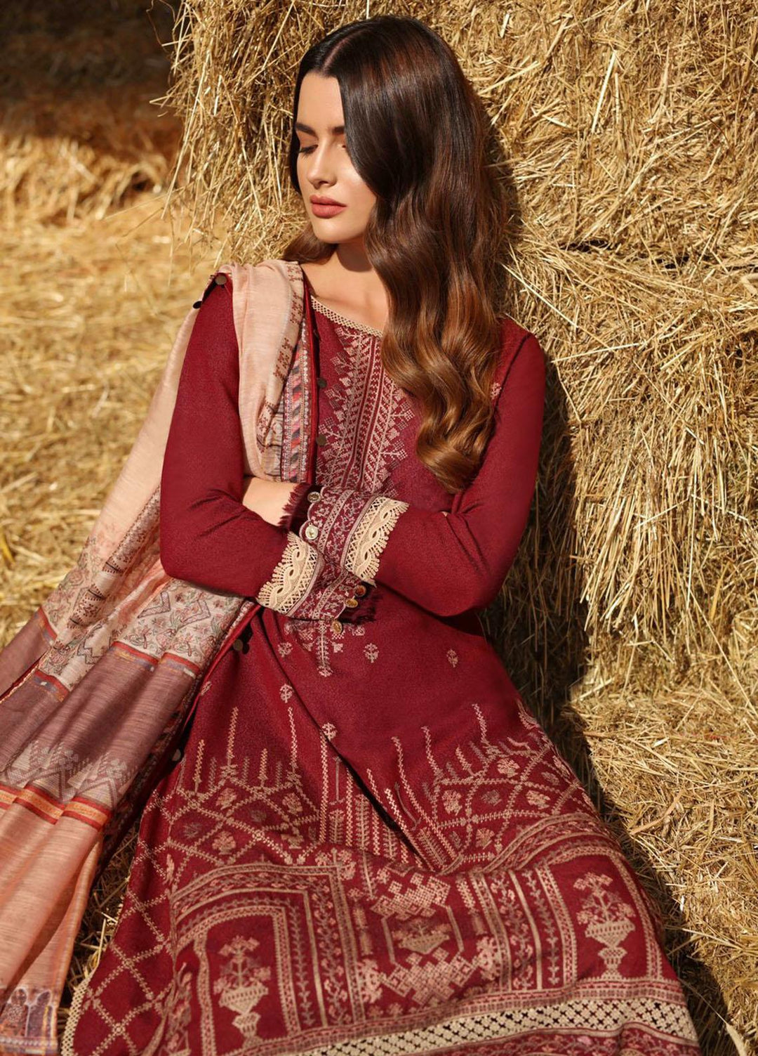 Sobia Nazir Embroidered Silk Karandi Suits Unstitched 3 Piece SN21PF D-02A - Winter Collection