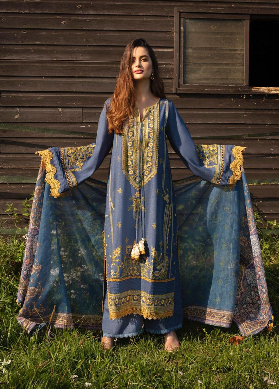 Sobia Nazir Embroidered Silk Karandi Suits Unstitched 3 Piece SN21PF D-03B - Winter Collection