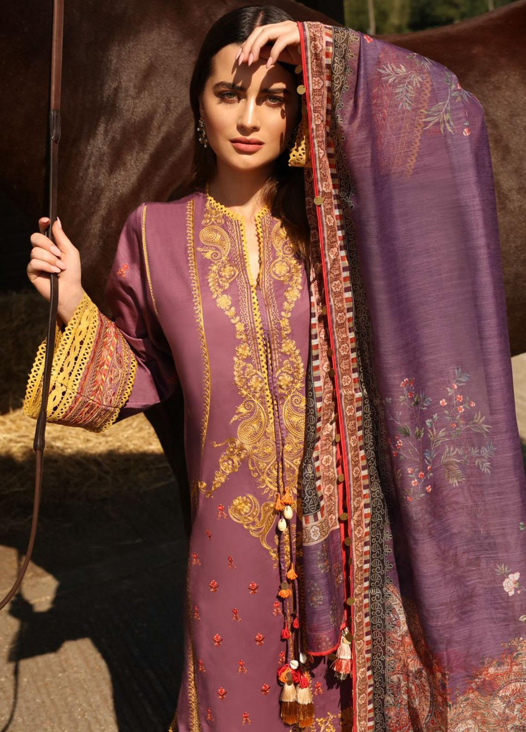 Sobia Nazir Embroidered Cotton Satin Suits Unstitched 3 Piece SN21PF D-04A - Winter Collection