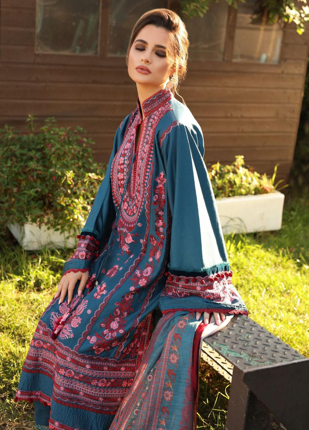Sobia Nazir Embroidered Cotton Satin Suits Unstitched 3 Piece SN21PF D-05B - Winter Collection