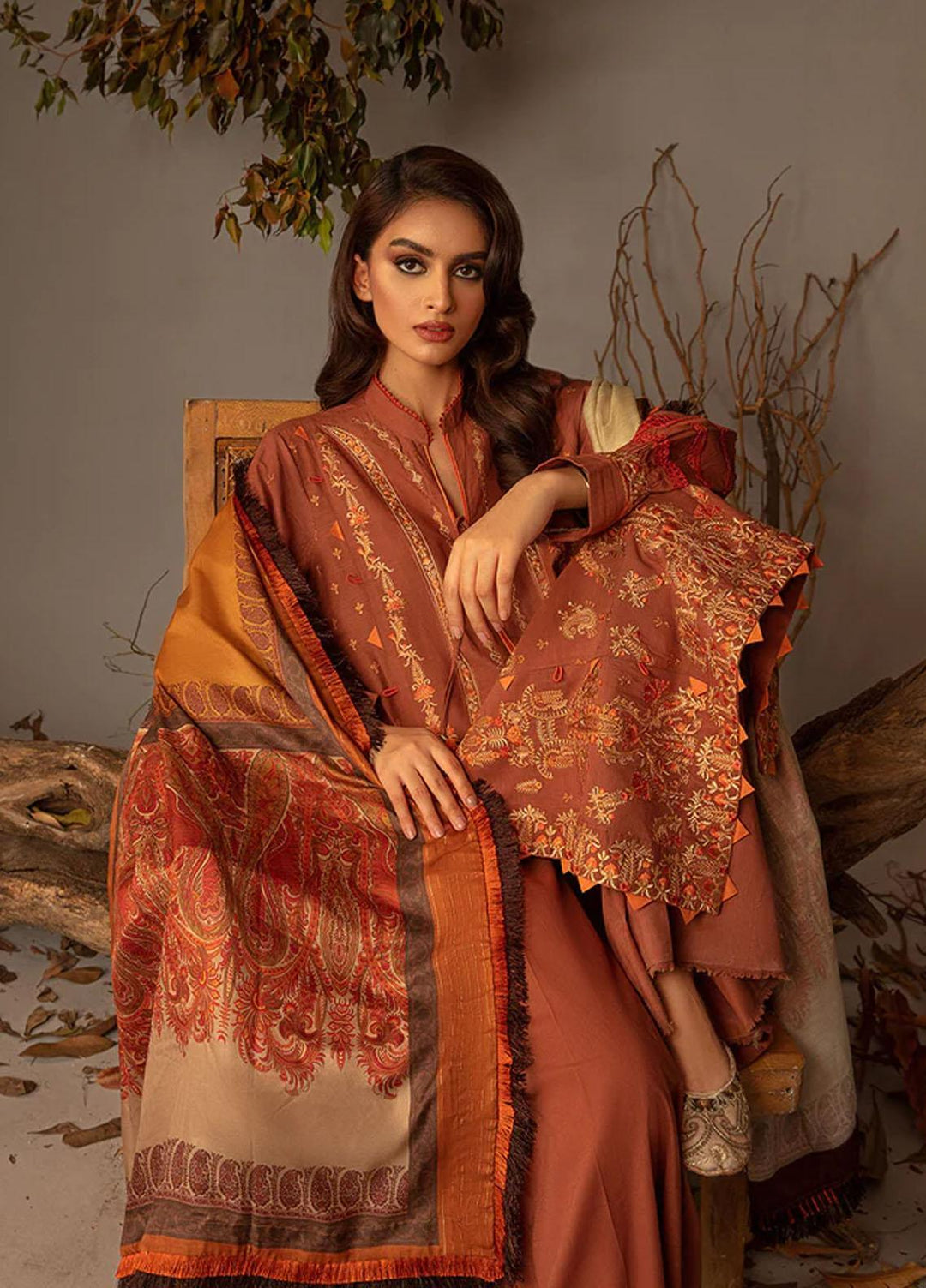 Sobia Nazir Embroidered Slub Suits Unstitched 3 Piece SN23AW 5A - Winter Collection