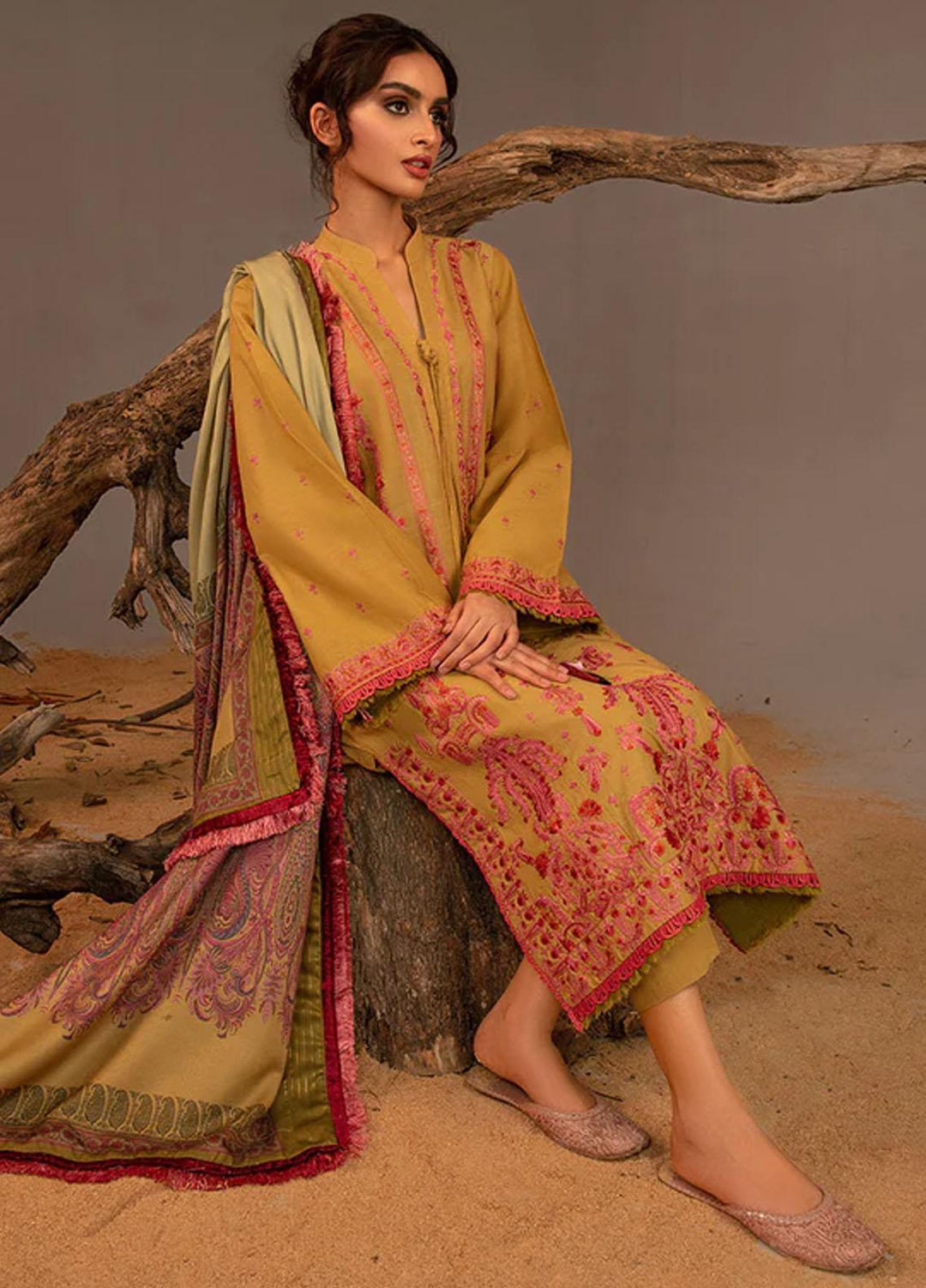 Sobia Nazir Embroidered Slub Suits Unstitched 3 Piece SN23AW 5B - Winter Collection