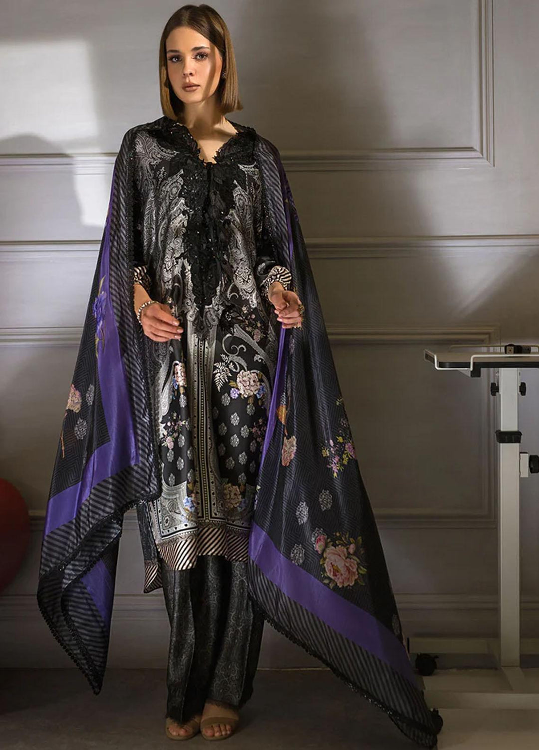 Sobia Nazir Embroidered Silk Suits Unstitched 3 Piece SN23SL-V2 S23V2-02 - Luxury Collection