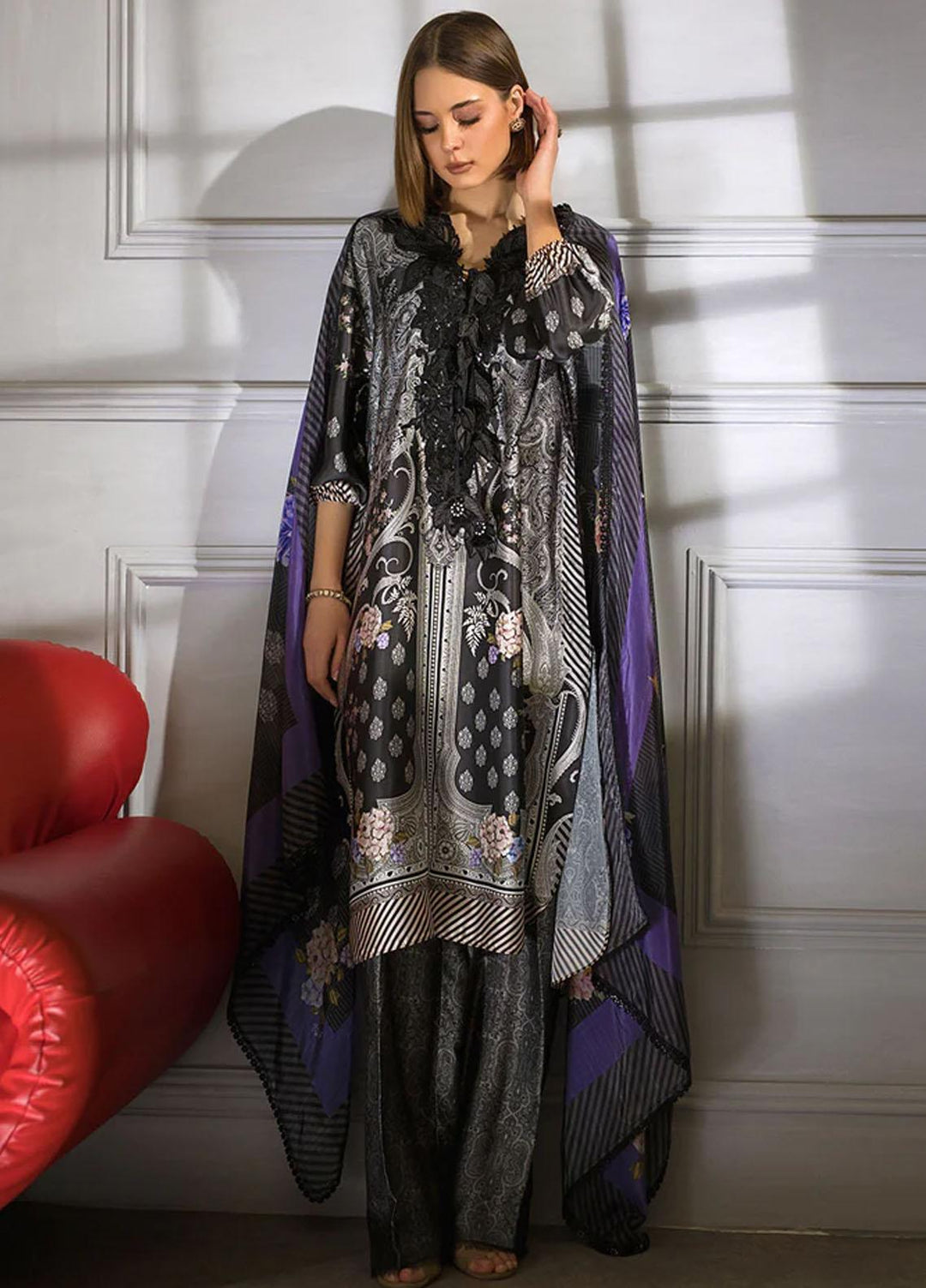 Sobia Nazir Embroidered Silk Suits Unstitched 3 Piece SN23SL-V2 S23V2-02 - Luxury Collection