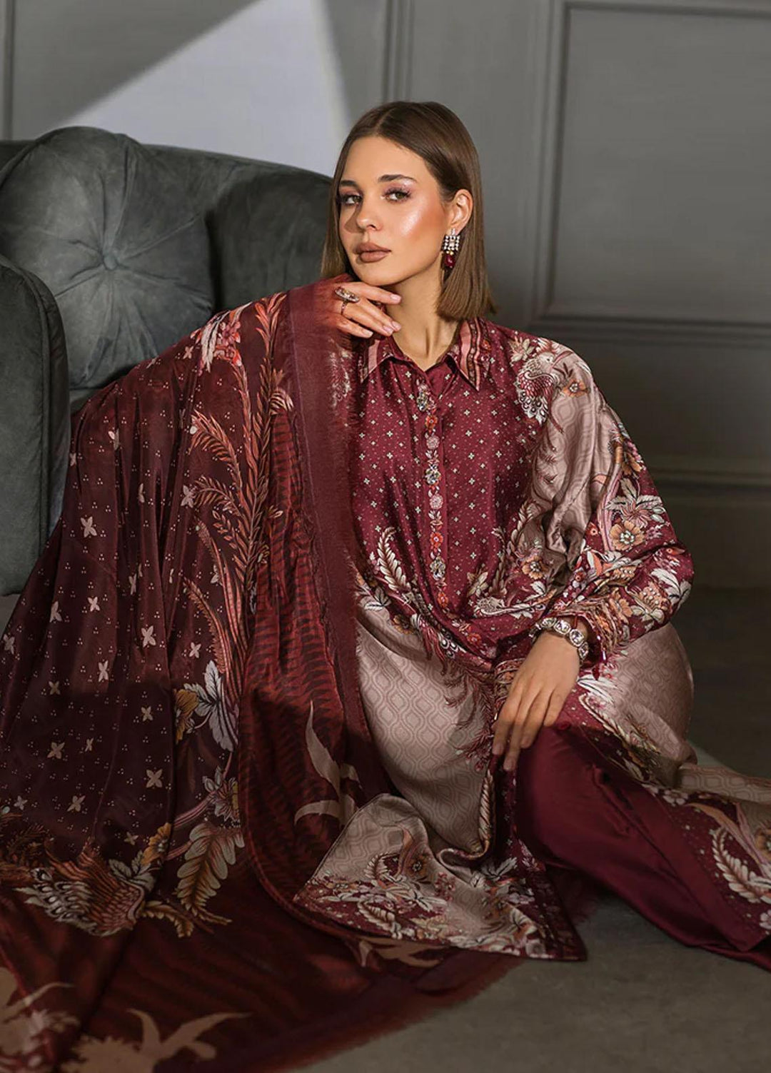 Sobia Nazir Embroidered Silk Suits Unstitched 3 Piece SN23SL-V2 S23V2-05 - Luxury Collection