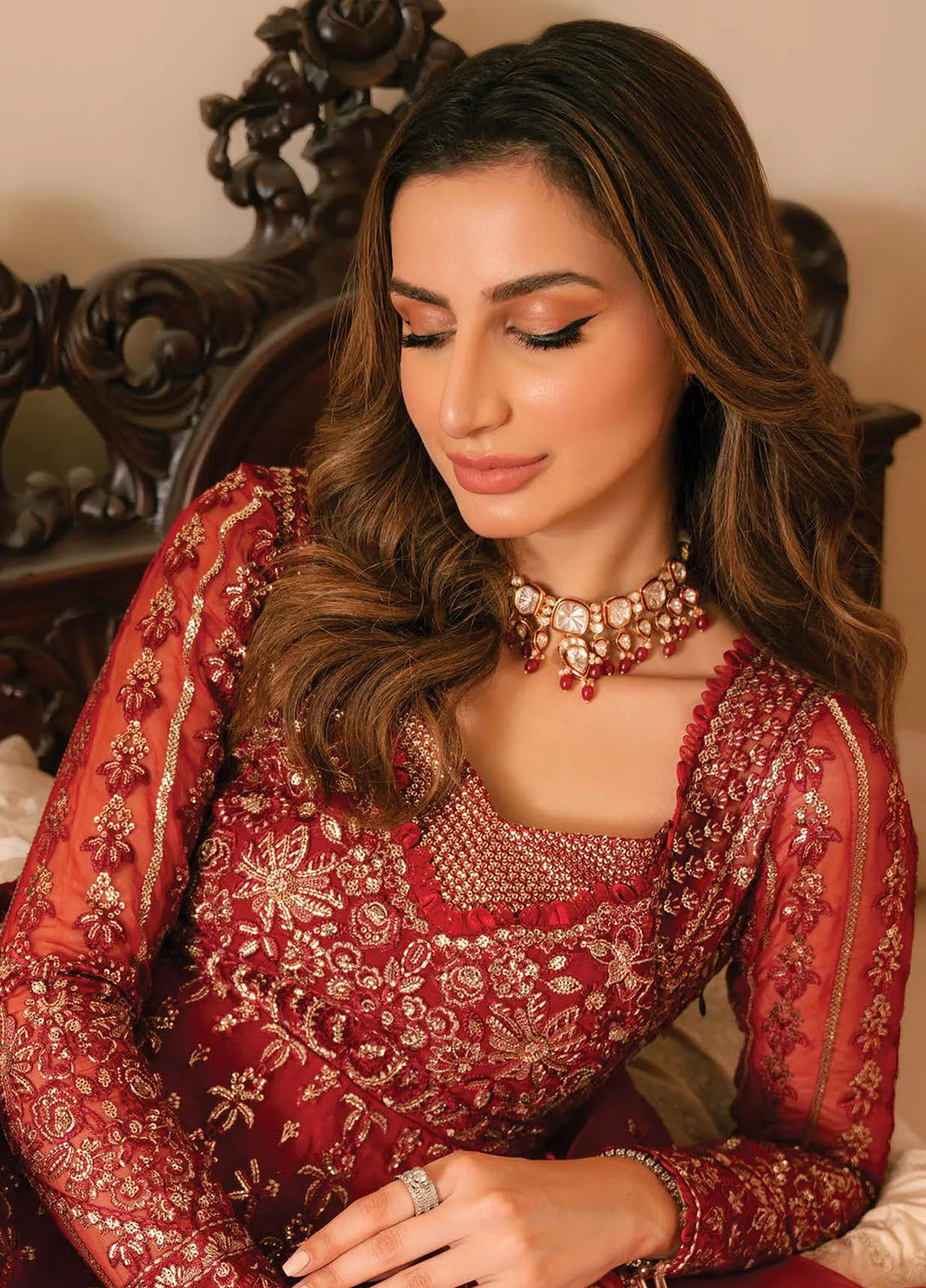 Solene By Ayzel Embroidered Organza Suit Unstitched 3 Piece AAF24SF D-04 Rose - Formal Collection