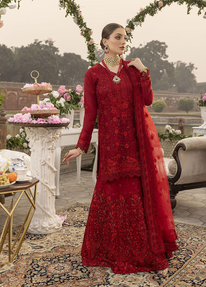 Sonia Umer by Shahzeb Textiles Embroidered Net Suits Unstitched 3 Piece ST22SU Royal Red - Wedding Collection