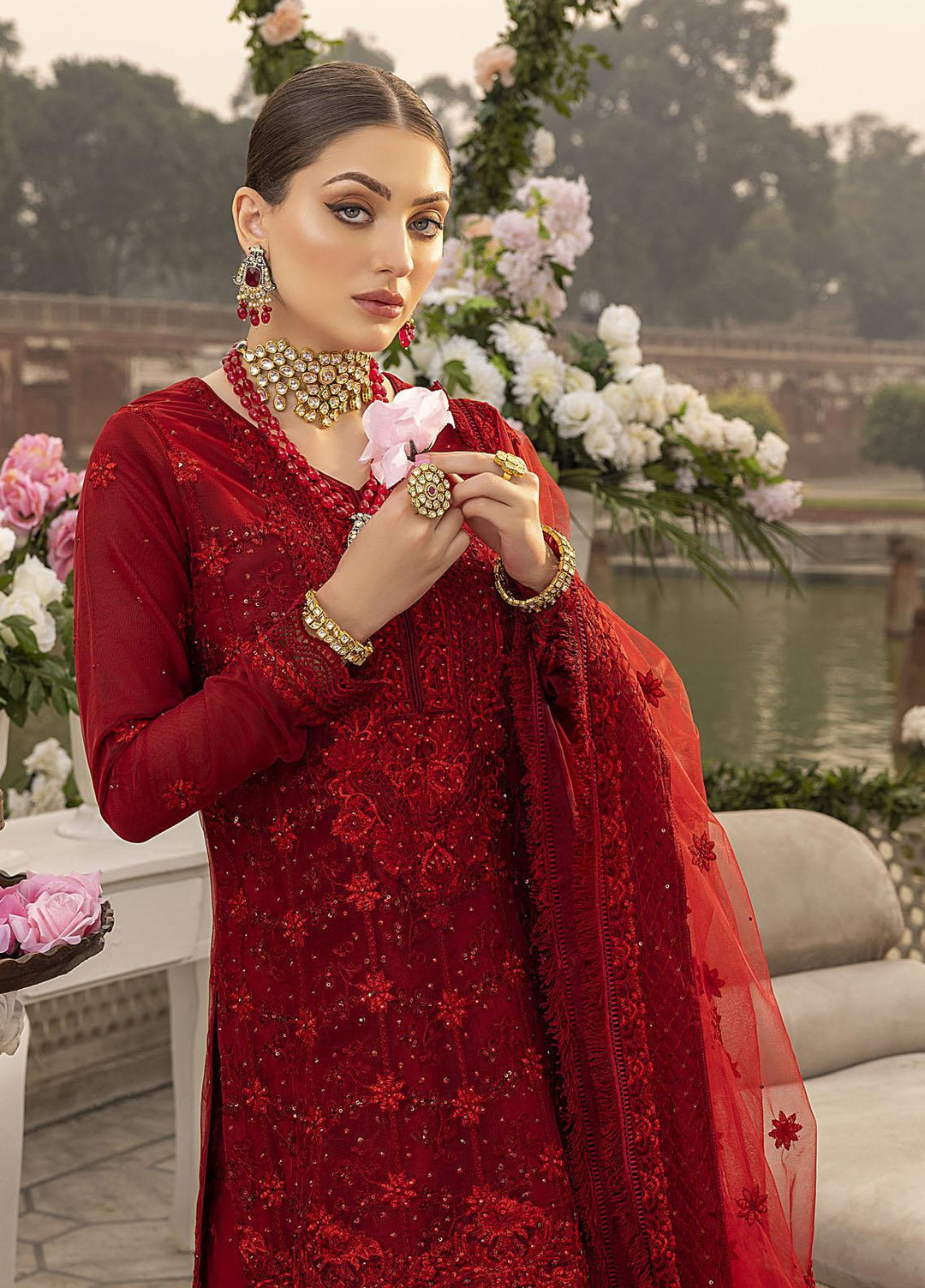 Sonia Umer by Shahzeb Textiles Embroidered Net Suits Unstitched 3 Piece ST22SU Royal Red - Wedding Collection