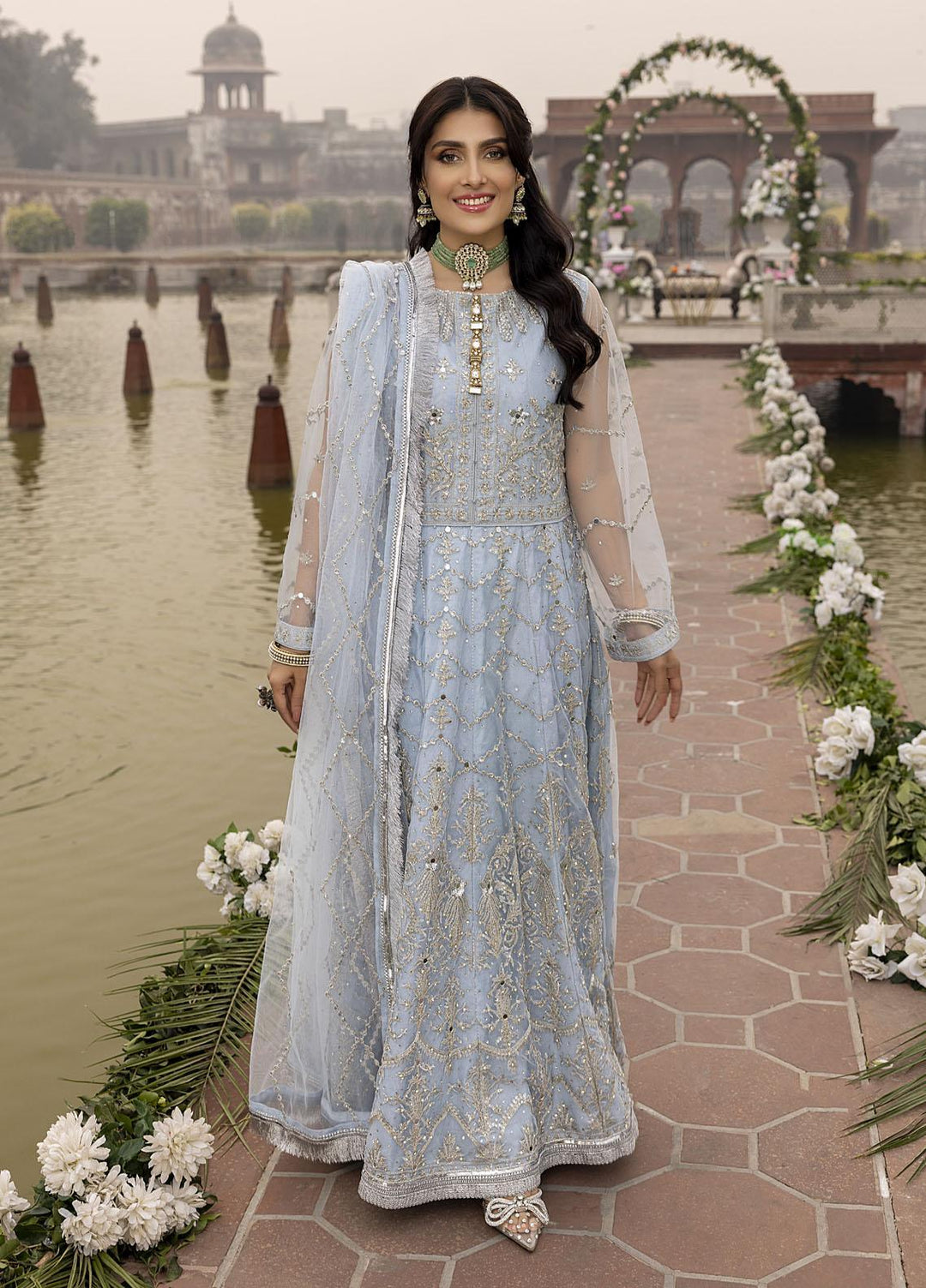 Sonia Umer by Shahzeb Textiles Embroidered Net Suits Unstitched 3 Piece ST22SU Vintage Light Blue - Wedding Collection