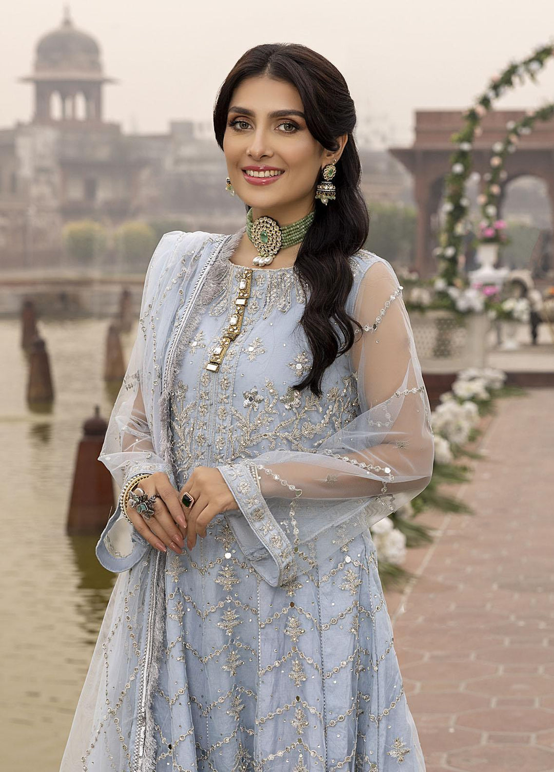 Sonia Umer by Shahzeb Textiles Embroidered Net Suits Unstitched 3 Piece ST22SU Vintage Light Blue - Wedding Collection