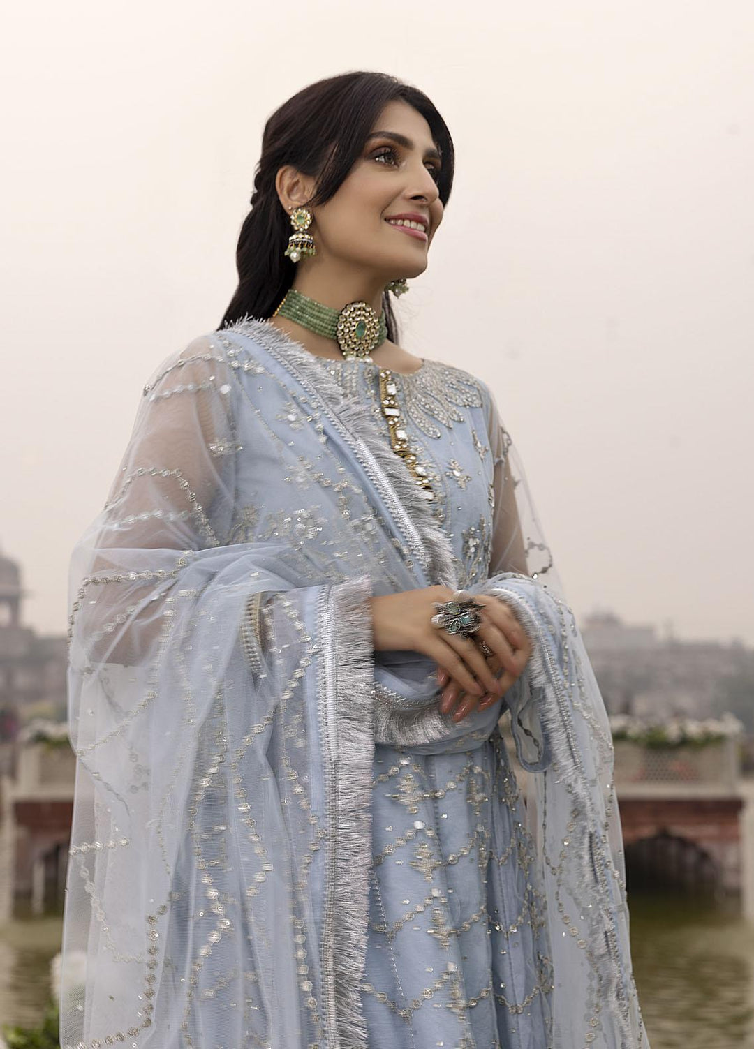 Sonia Umer by Shahzeb Textiles Embroidered Net Suits Unstitched 3 Piece ST22SU Vintage Light Blue - Wedding Collection