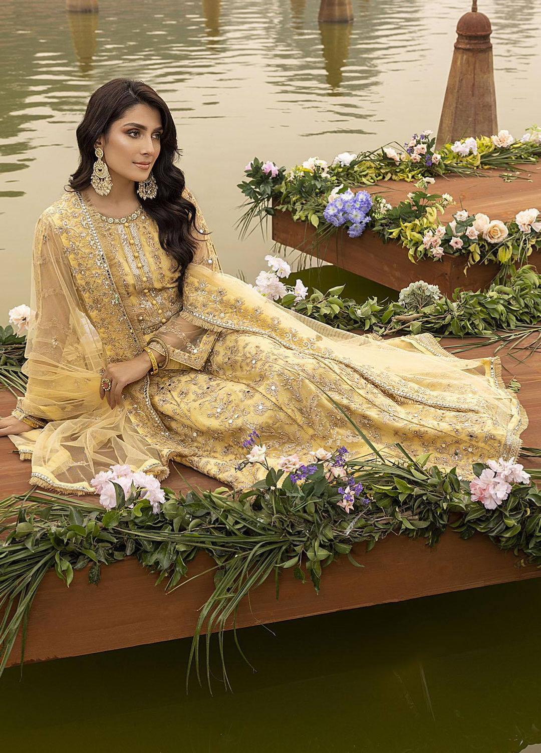 Sonia Umer by Shahzeb Textiles Embroidered Net Suits Unstitched 3 Piece ST22SU Splendour Yellow - Wedding Collection