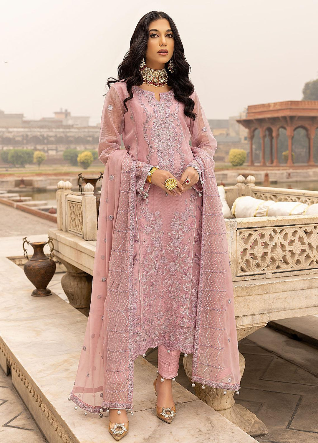 Zunairi By Shahzeb Textiles Embroidered Silk Net Suits Unstitched 3 Piece ST23Z 01 Gulabo - Luxury Collection