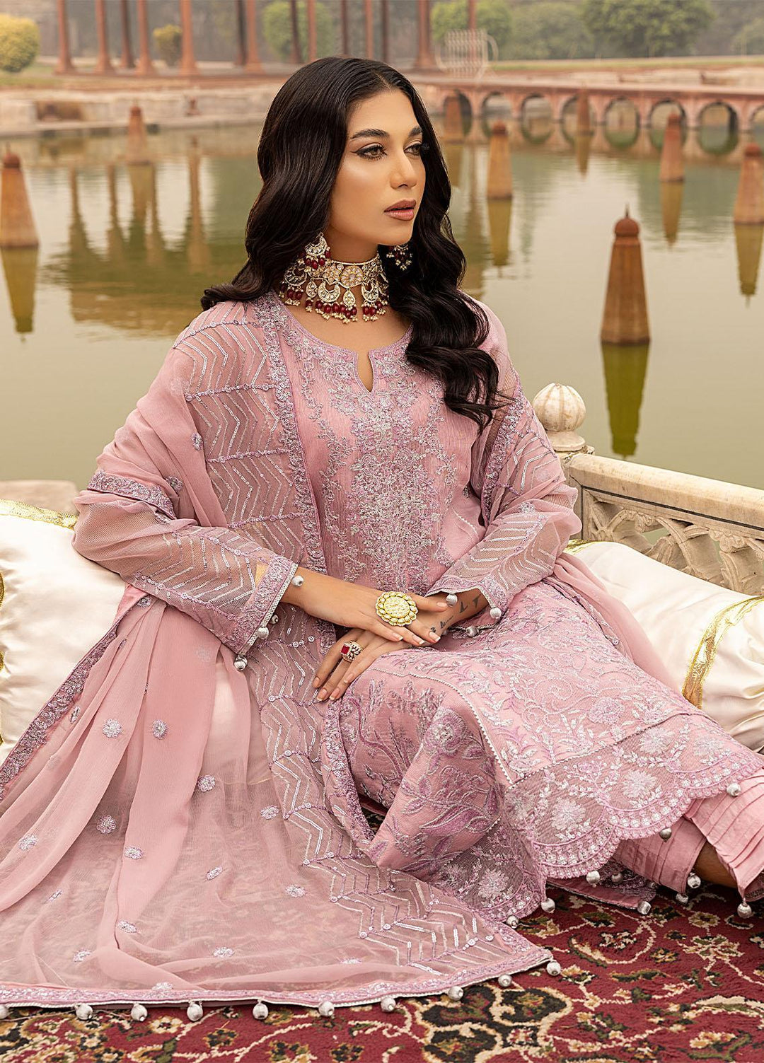 Zunairi By Shahzeb Textiles Embroidered Silk Net Suits Unstitched 3 Piece ST23Z 01 Gulabo - Luxury Collection