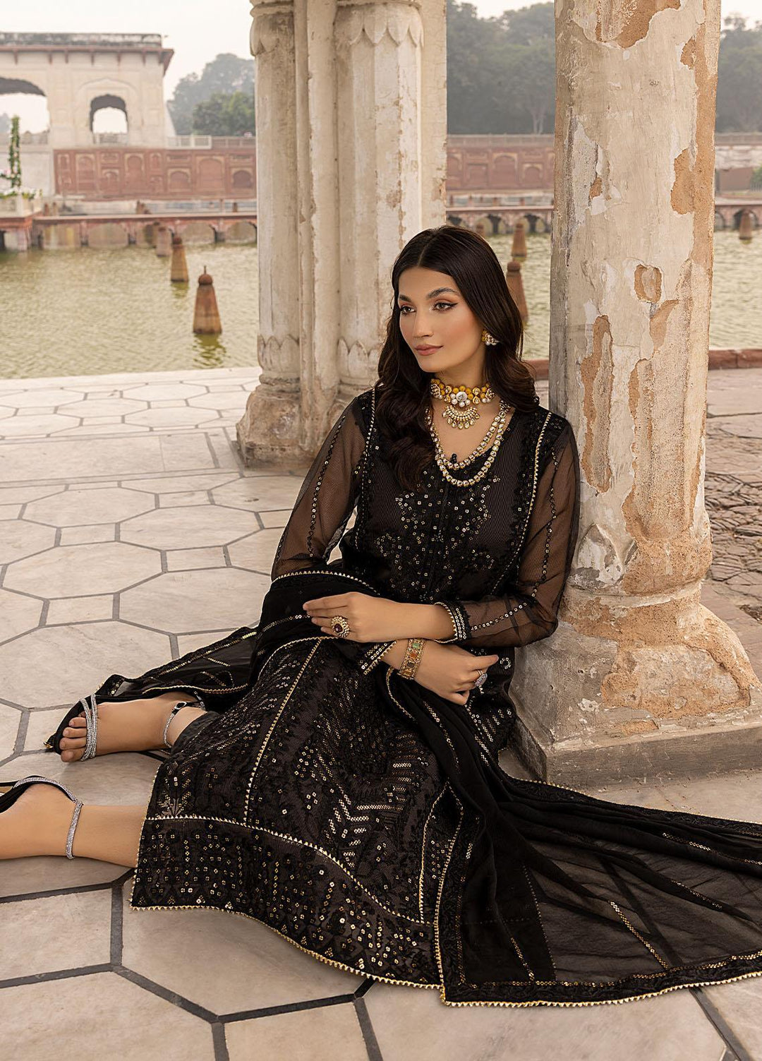 Zunairi By Shahzeb Textiles Embroidered Chiffon Suits Unstitched 3 Piece ST23Z 05 Shahi Siyahi - Luxury Collection
